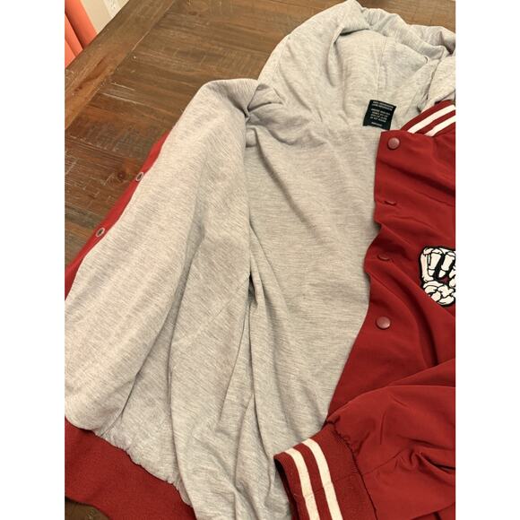 Original Deluxe Supply Hoodie Jacket Mens Medium Red Black Skeleton Hands LA - Picture 4 of 8